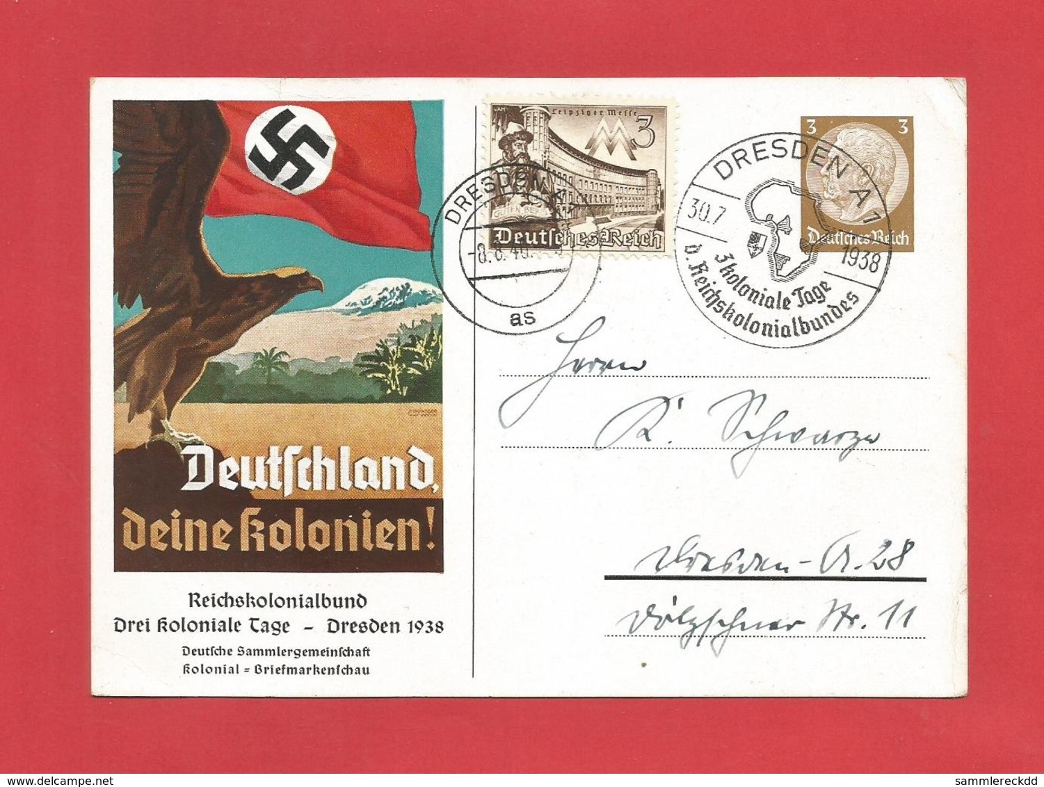 DR Privat Ganzsache Dresden Deutschland Deine Kolonien 1938 - Storia Postale