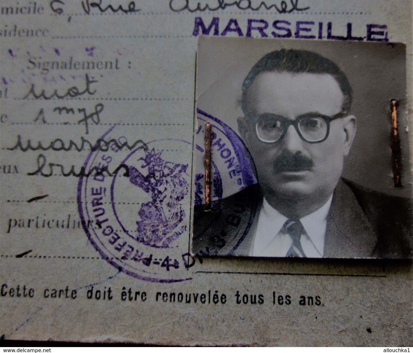 1954 CARTE IDENTITÉ PROFESSIONNELLE à L'USAGE DES VOYAGEURS REPRÉSENTANTS DE COMMERCE TIMBRE FISCAL 85fx2 PRÉFECTURE BDR - Documenti Storici