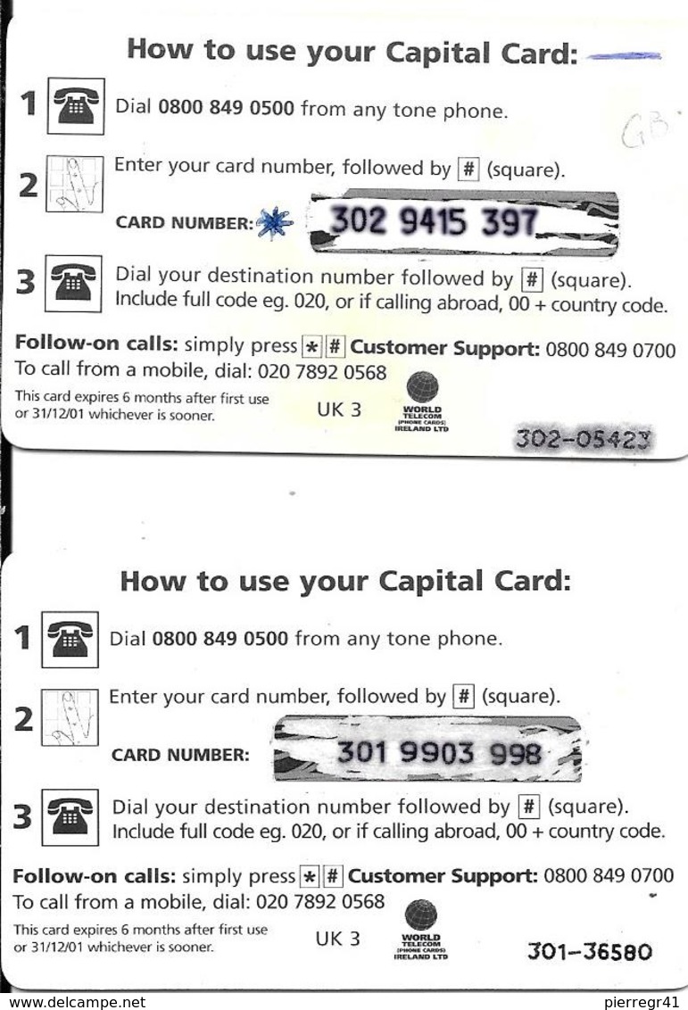 2-CARTES+-PREPAYEE-GB-5£/10£-CAPITAL CARD-Plastic Epais-TBE-RARE - Autres & Non Classés