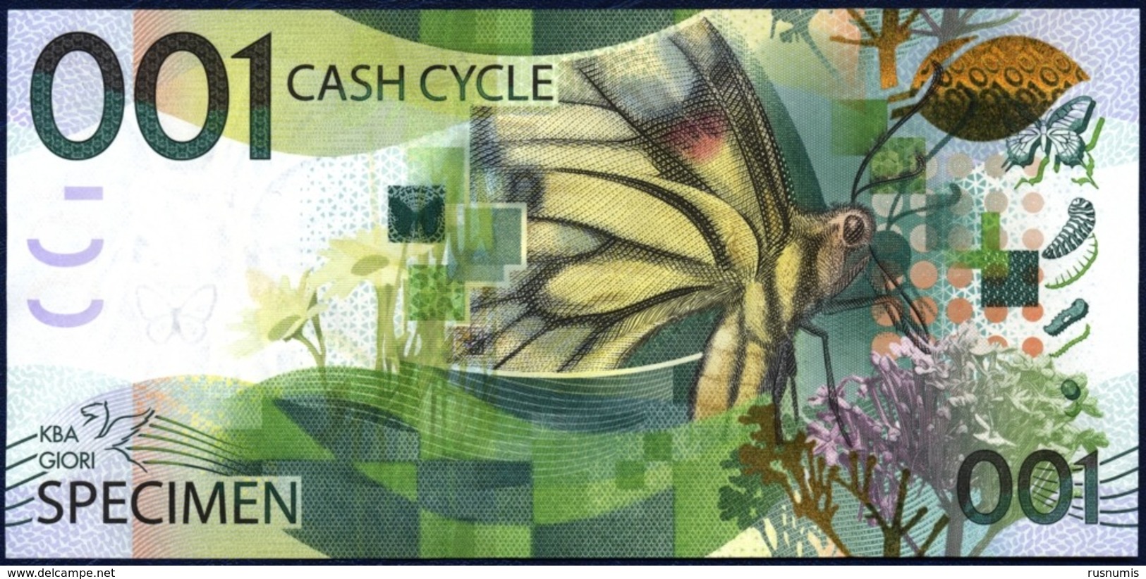 KBA GIORI SPECIMEN TEST NOTE CASH CYCLE INSECT BUTTERFLY UNC - Andere & Zonder Classificatie