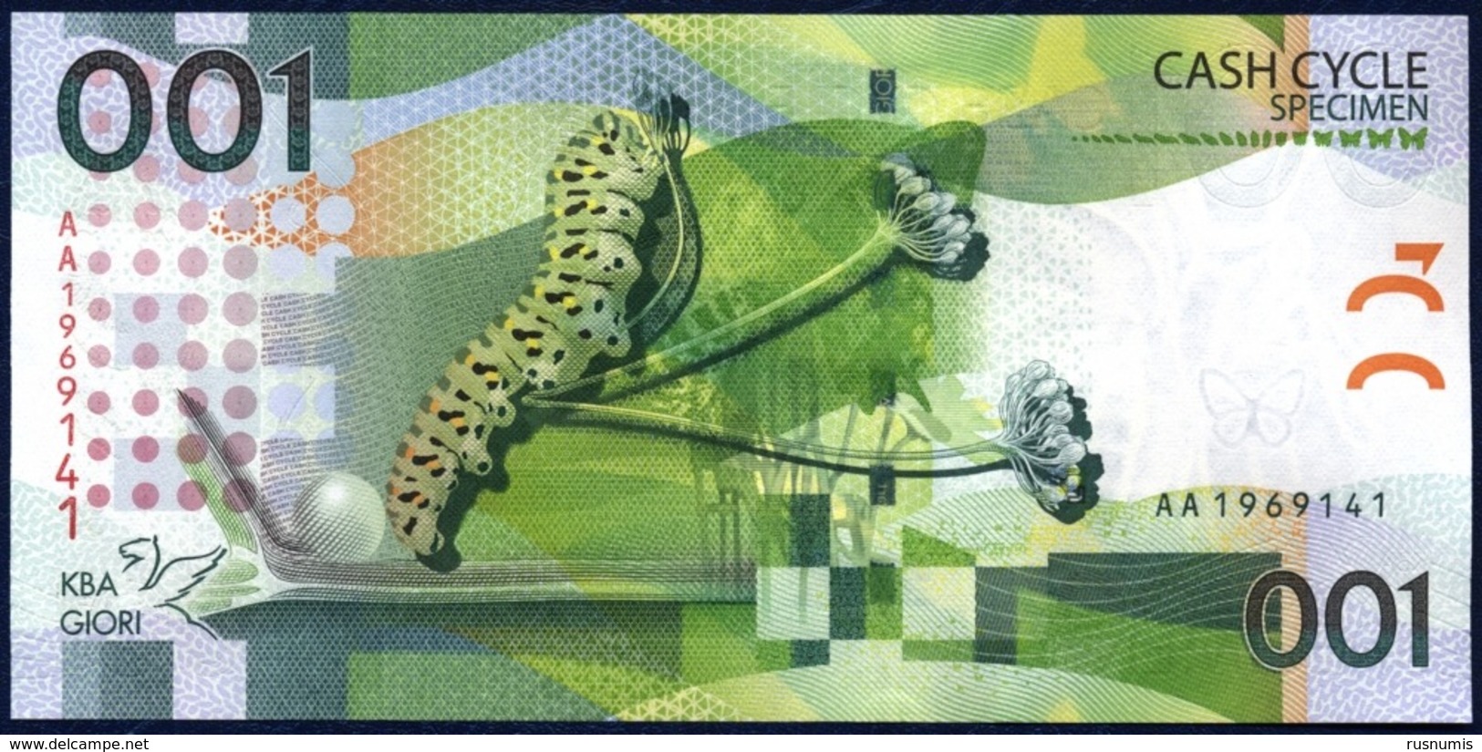 KBA GIORI SPECIMEN TEST NOTE CASH CYCLE INSECT BUTTERFLY UNC - Andere & Zonder Classificatie