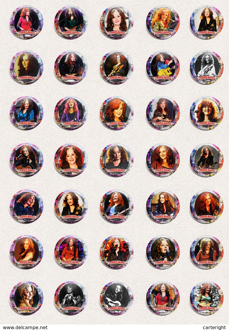 105 X Bonnie Raitt Music Fan ART BADGE BUTTON PIN SET 4-6 (1inch/25mm Diameter) - Music