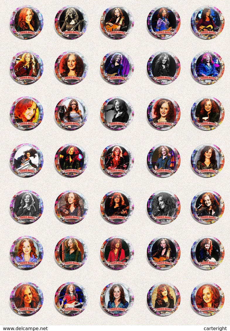 105 X Bonnie Raitt Music Fan ART BADGE BUTTON PIN SET 4-6 (1inch/25mm Diameter) - Music