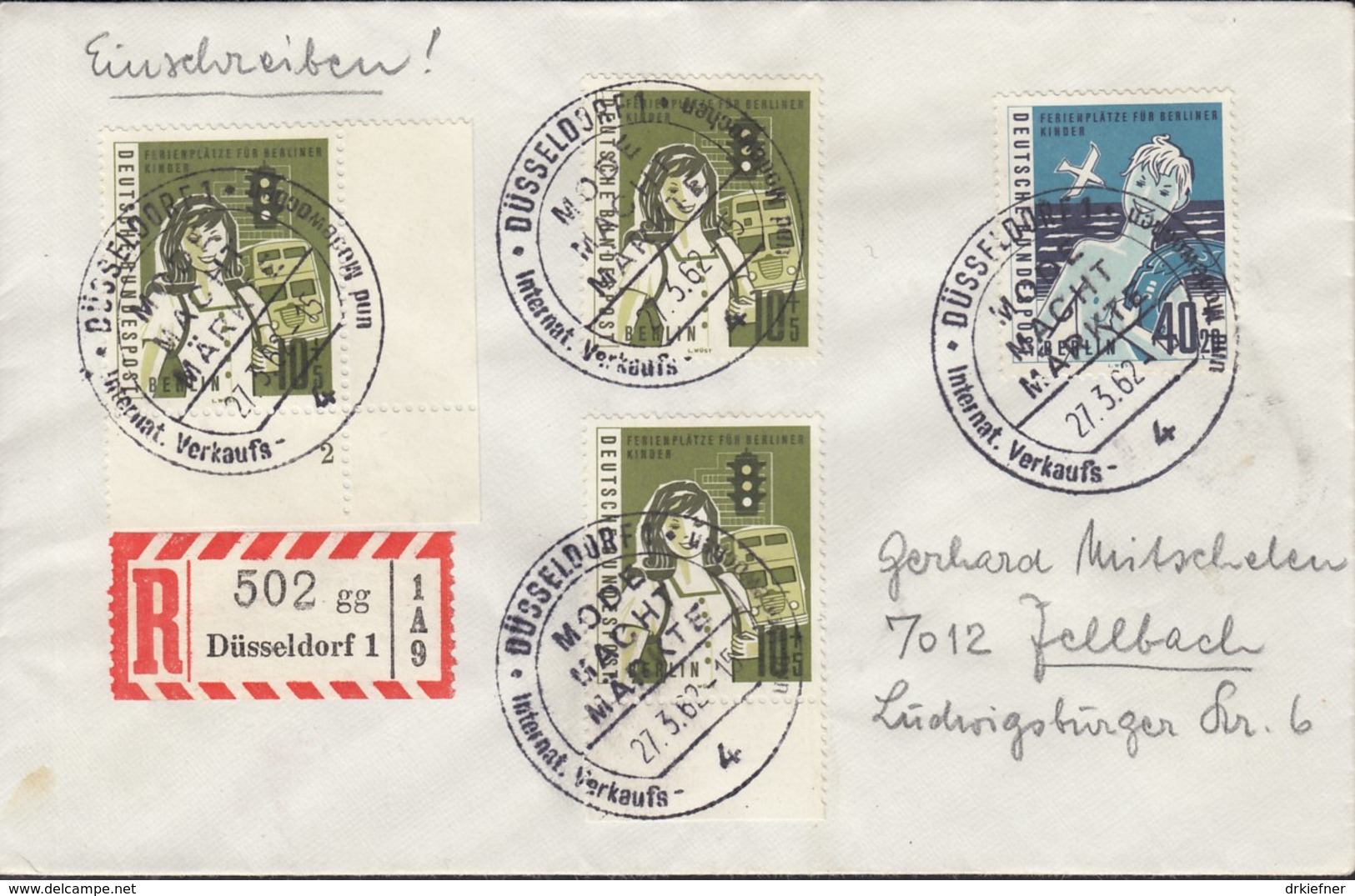 BERLIN 3x 194, 196 MiF Auf R-Brief, Mit Sonderstempel: Düsseldorf Mode Macht Märkte 27.3.1962 - Lettres & Documents