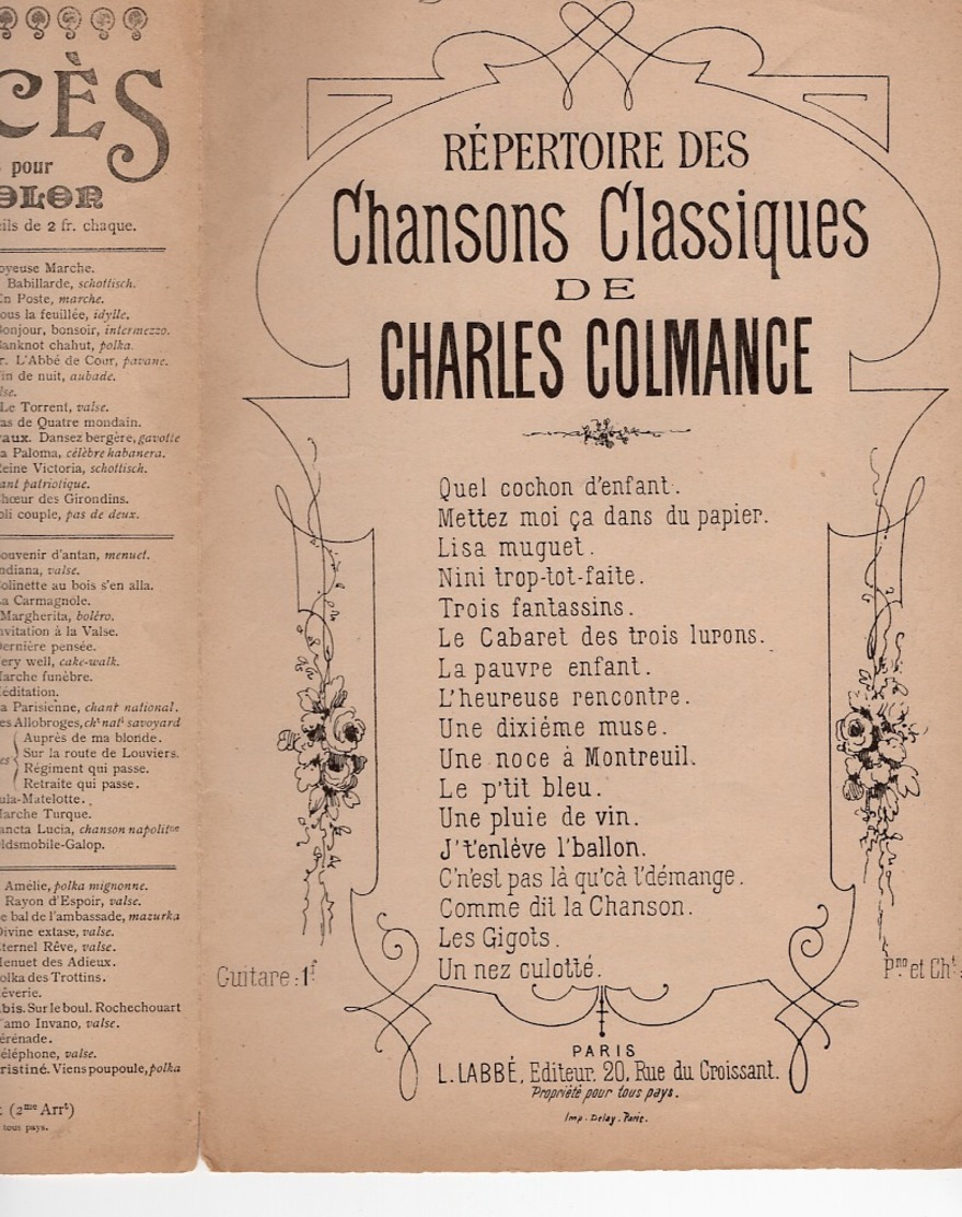 CAF CONC POPULAIRE BOIRE ARGENTEUIL FESTIN CHARLES COLMANCE PARTITION XIX LA GUEULE À QUINZ'PAS HUMOUR ++ SATIRE - Autres & Non Classés