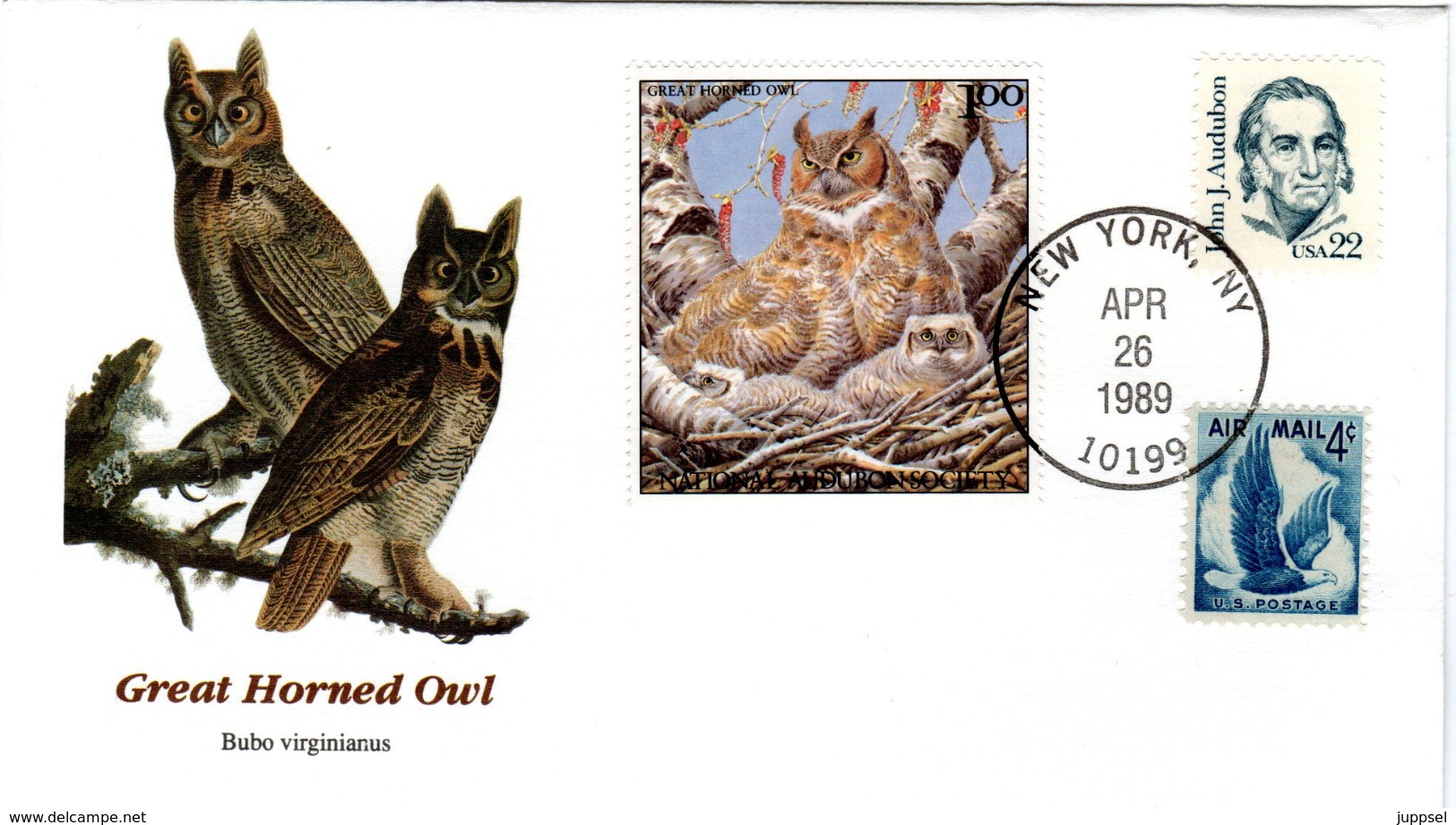 USA,   FDC,   Owls   /    L'ETATS-UNIS,    Lettre De Première,   Hiboux, Chouettes   1989 - Búhos, Lechuza