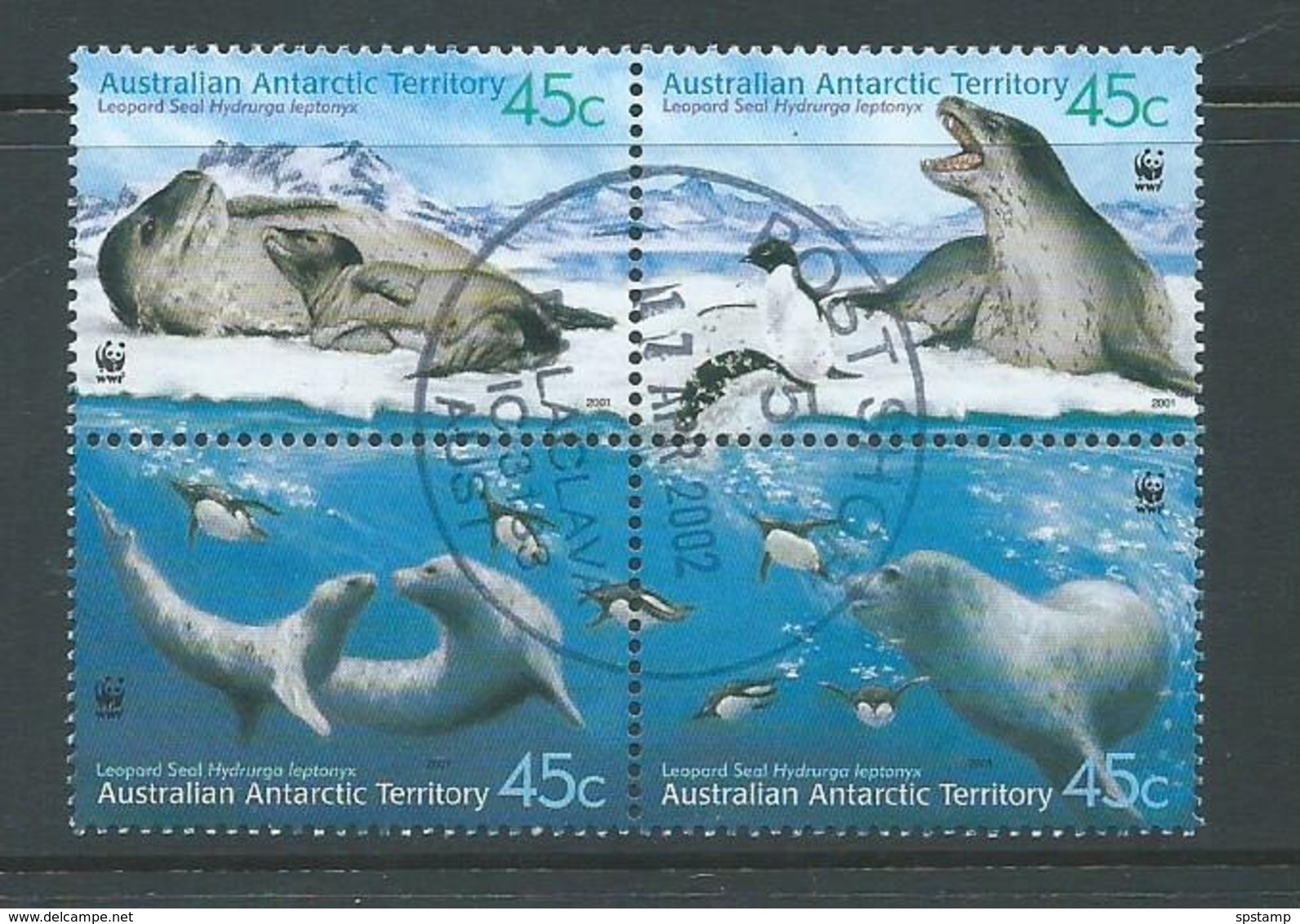 Australian Antarctic Territory 2001 Leopard Seals WWF Block Of 4 FU Australian Cds - Oblitérés