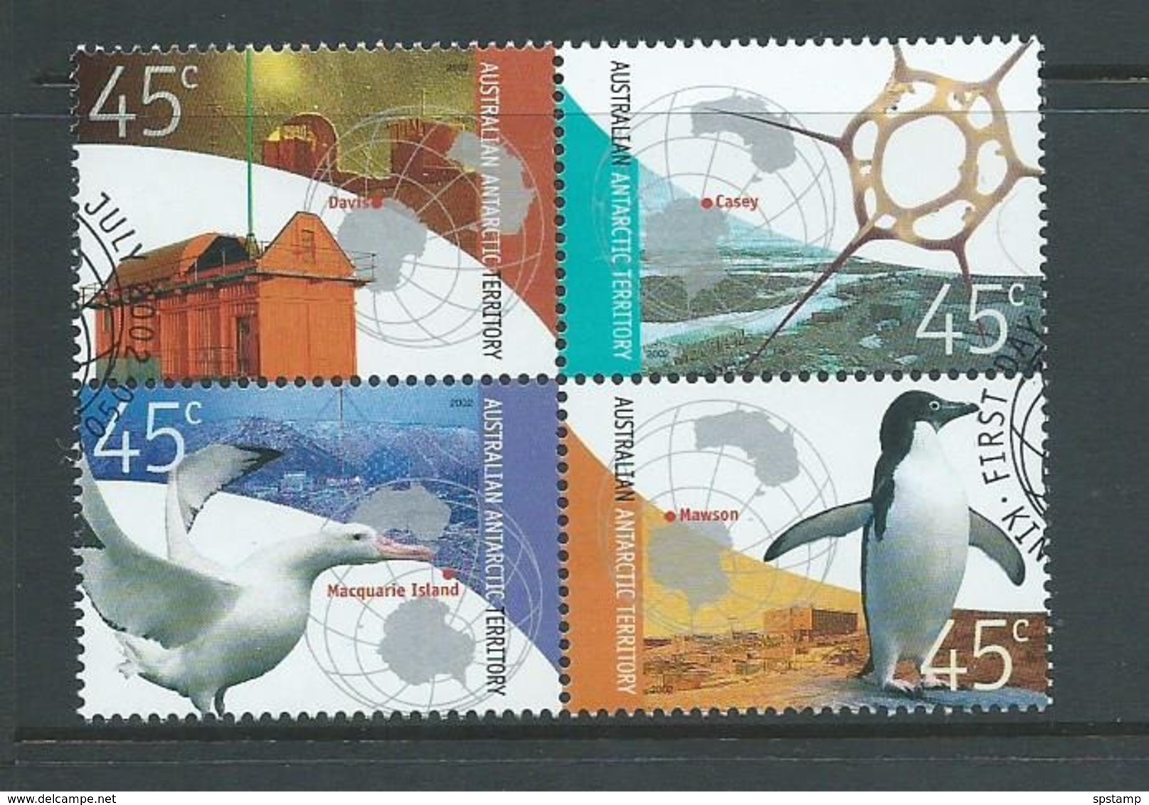 Australian Antarctic Territory 2002 Stations & Bases Set 4 In Block Se Tenant FU Kingston Cds - Oblitérés