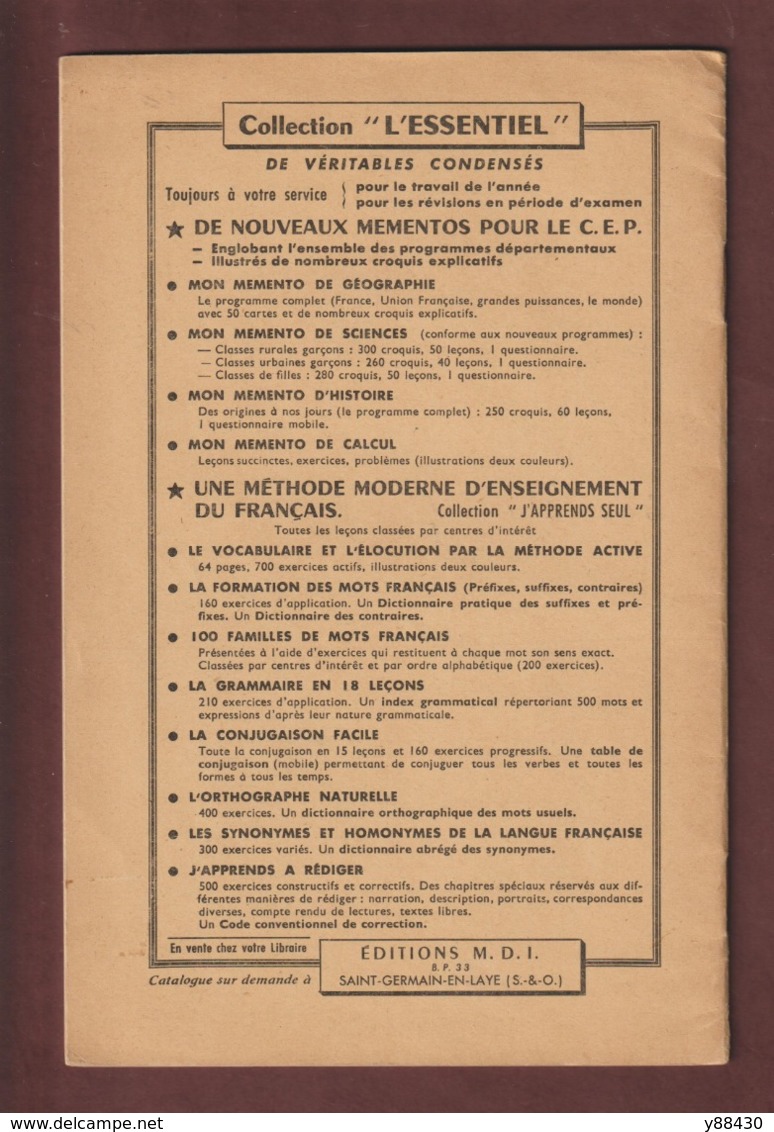 Livret  LA GRAMMAIRE EN 18 LECONS De 1961  - Collection "L'Essentiel"  - 38 Pages -14 Photos - Matériel Et Accessoires