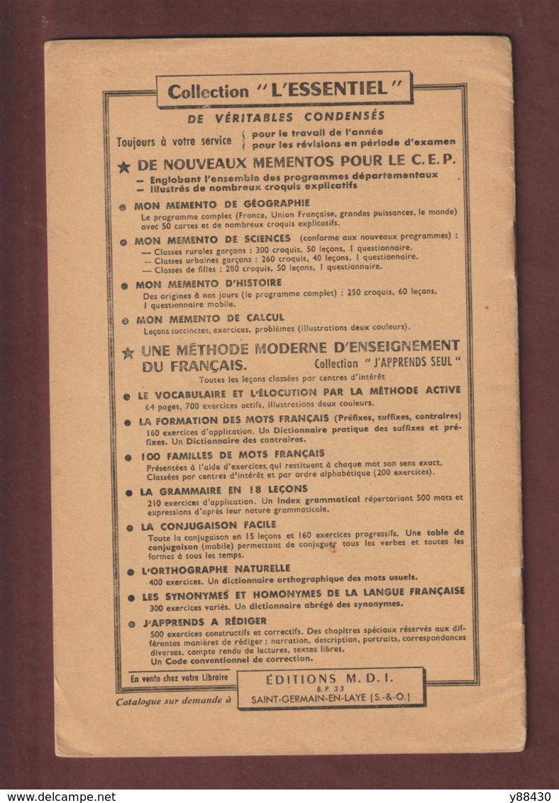 Livret : 100 FAMILLES DE MOTS FRANCAIS  De 1962  - Collection "L'Essentiel"  - 26 Pages -12 Photos - Matériel Et Accessoires