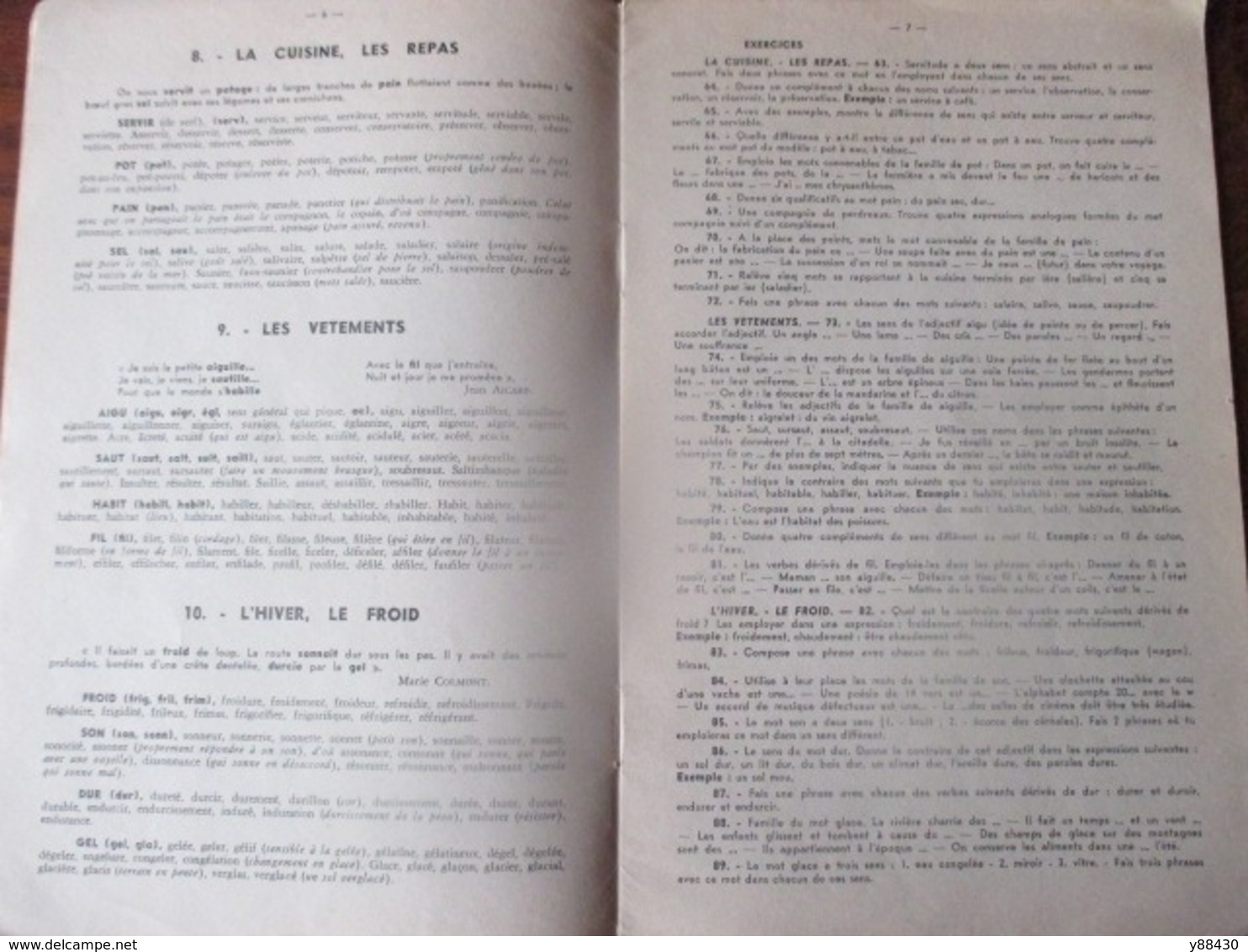 livret : 100 FAMILLES DE MOTS FRANCAIS  de 1962  - Collection "L'Essentiel"  - 26 pages -12 photos