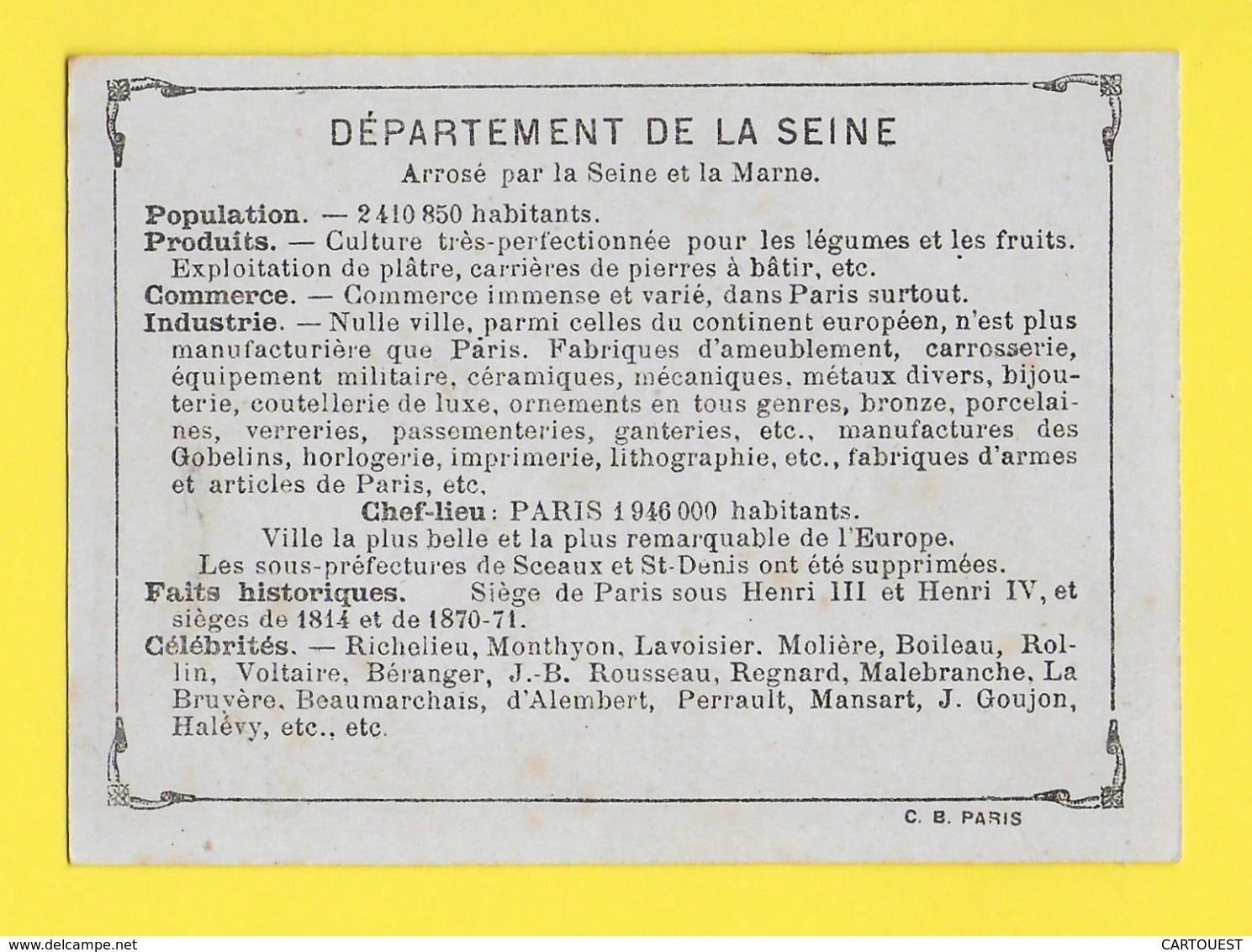 ♦♦☺ Chromo - Département De La SEINE - PARIS - ST DENIS - SCEAUX -  ֎ Ecusson - Carte Géographique - Autres & Non Classés