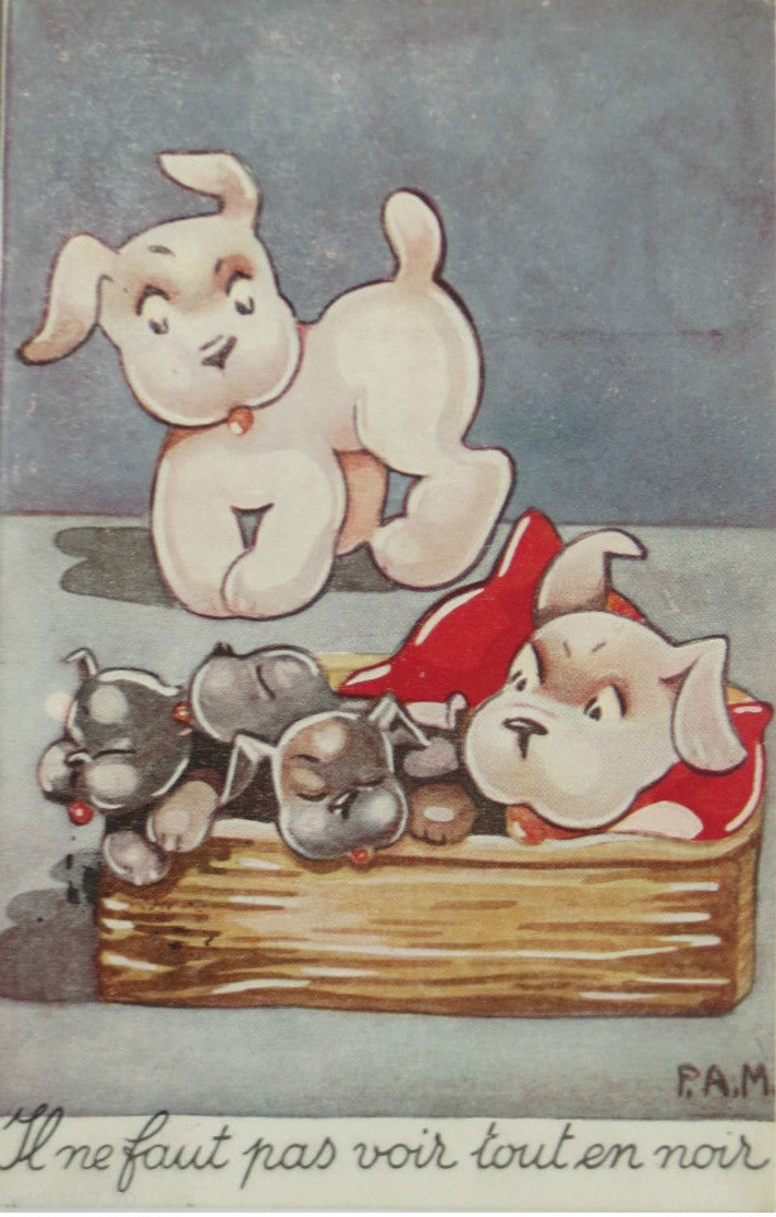 "Hund, Korb" 1952, Sig. P.A.M. ♥  - Hunde