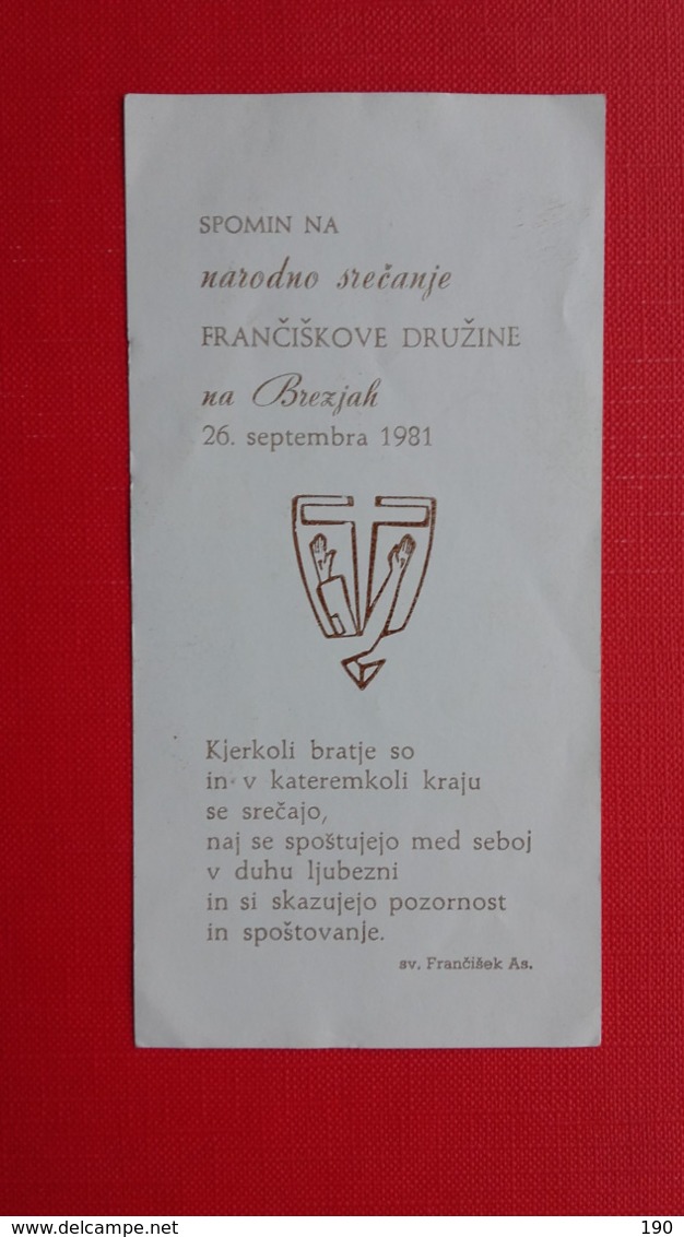 RABINDRANATH TAGORE.Spomin Na Narodno Srecanje FRANCISKOVE DRUZINE-Brezje - Images Religieuses