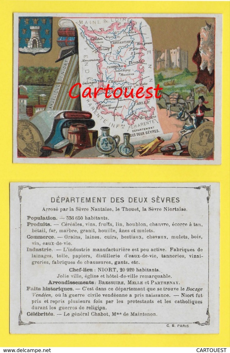 ♦♦☺ Chromo - Département Des DEUX SEVRES - NIORT - PARTHENAY - MELLE  ֎ Ecusson - Carte Géographique - Autres & Non Classés