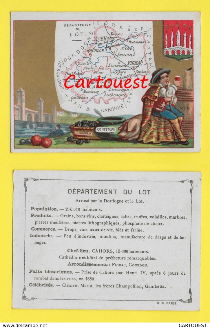 ♦♦☺ Chromo - Département Du LOT - CAHORS - SOUILLAC - FIGEAC  ֎ Ecusson - Carte Géographique - Autres & Non Classés