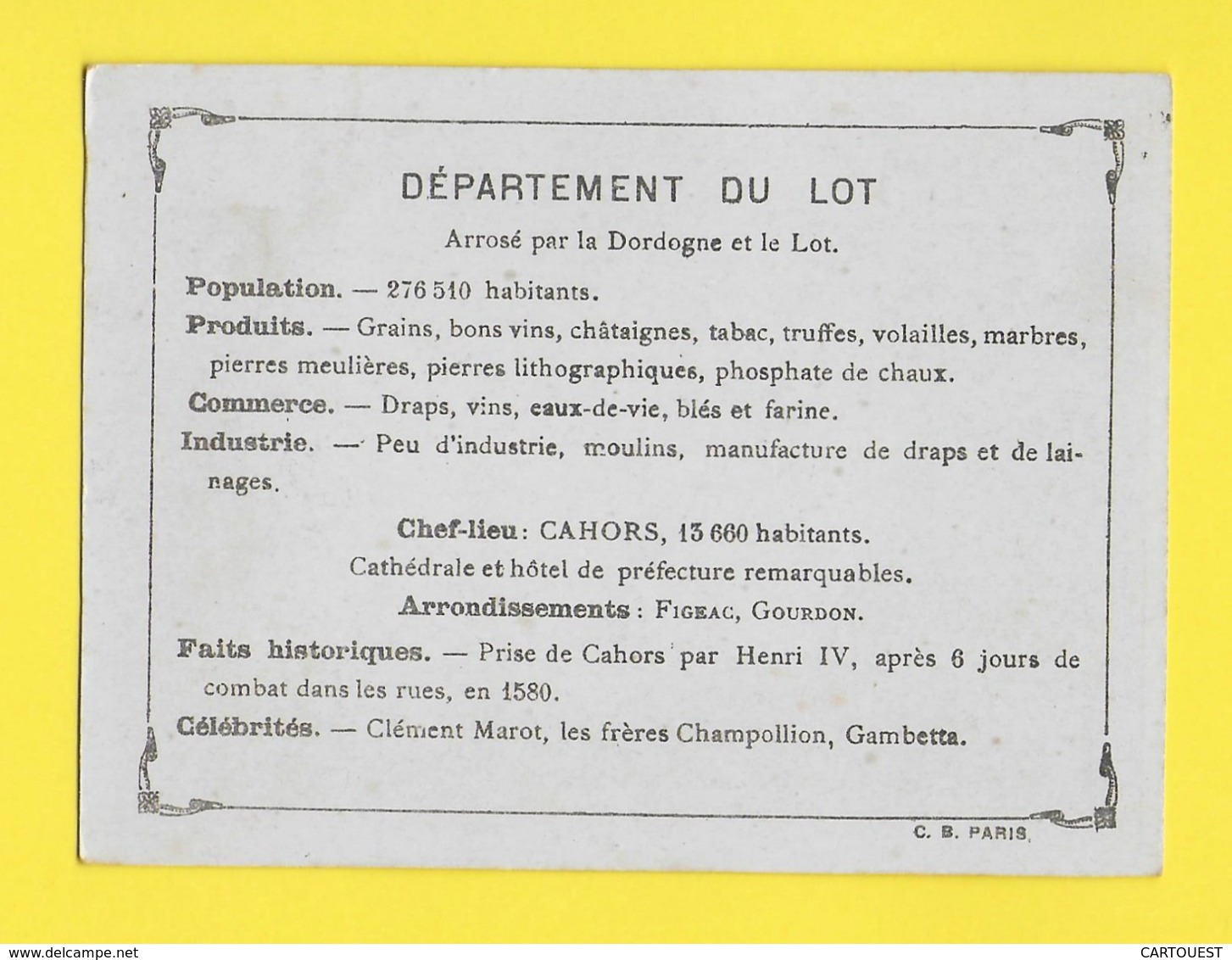 ♦♦☺ Chromo - Département Du LOT - CAHORS - SOUILLAC - FIGEAC  ֎ Ecusson - Carte Géographique - Autres & Non Classés