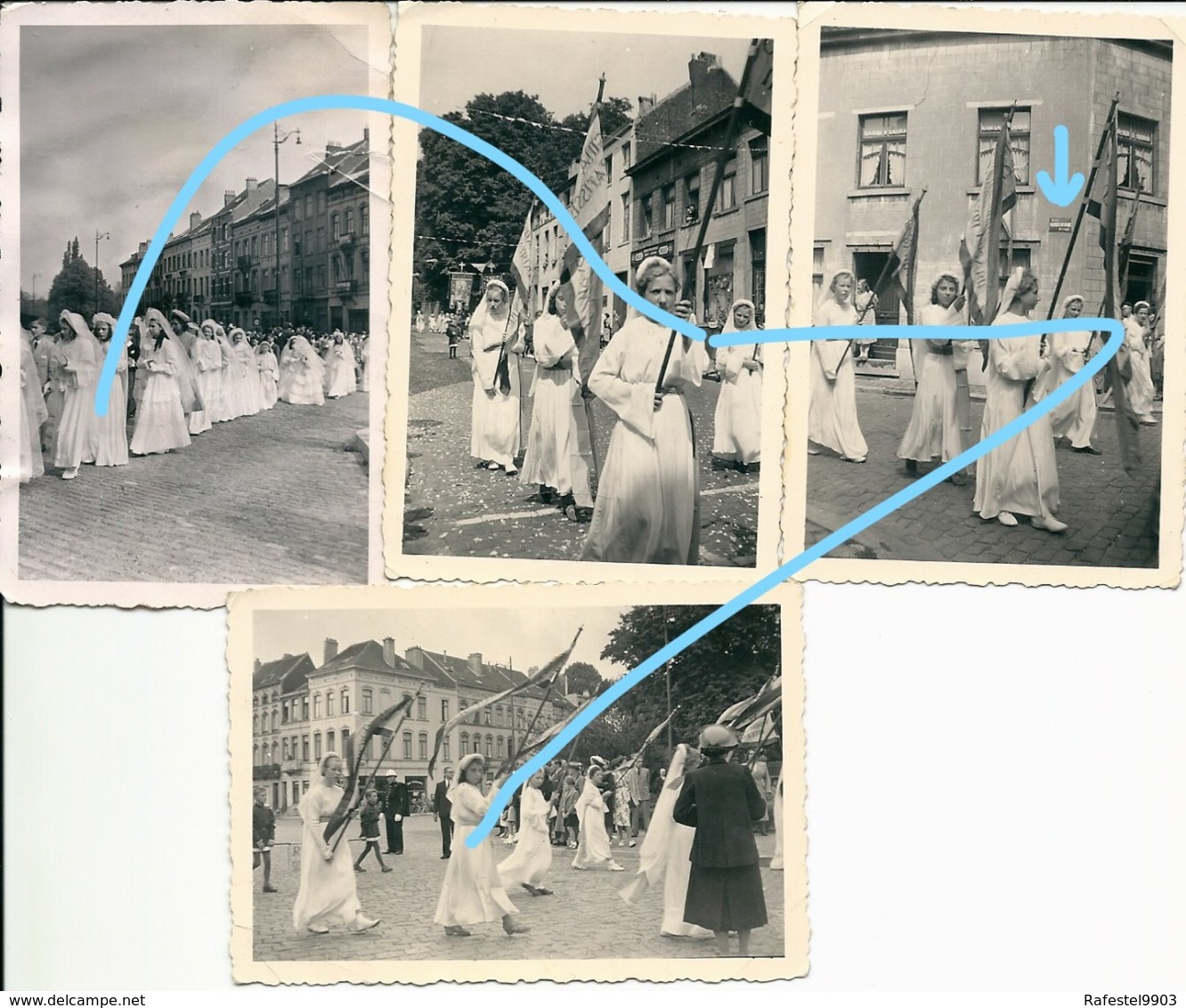 Photox4 LAEKEN Bruxelles Brussel Procession Circa 1930 Rue Mathieu Desmaré - Plaatsen