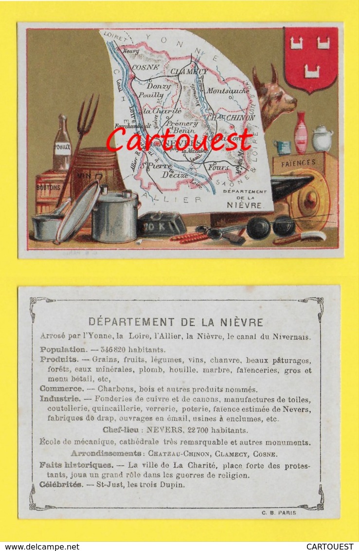 ♦♦☺ Chromo - Département De La NIEVRE - NEVERS - CLAMECY - COSNE ֎ Ecusson - Carte Géographique - Autres & Non Classés