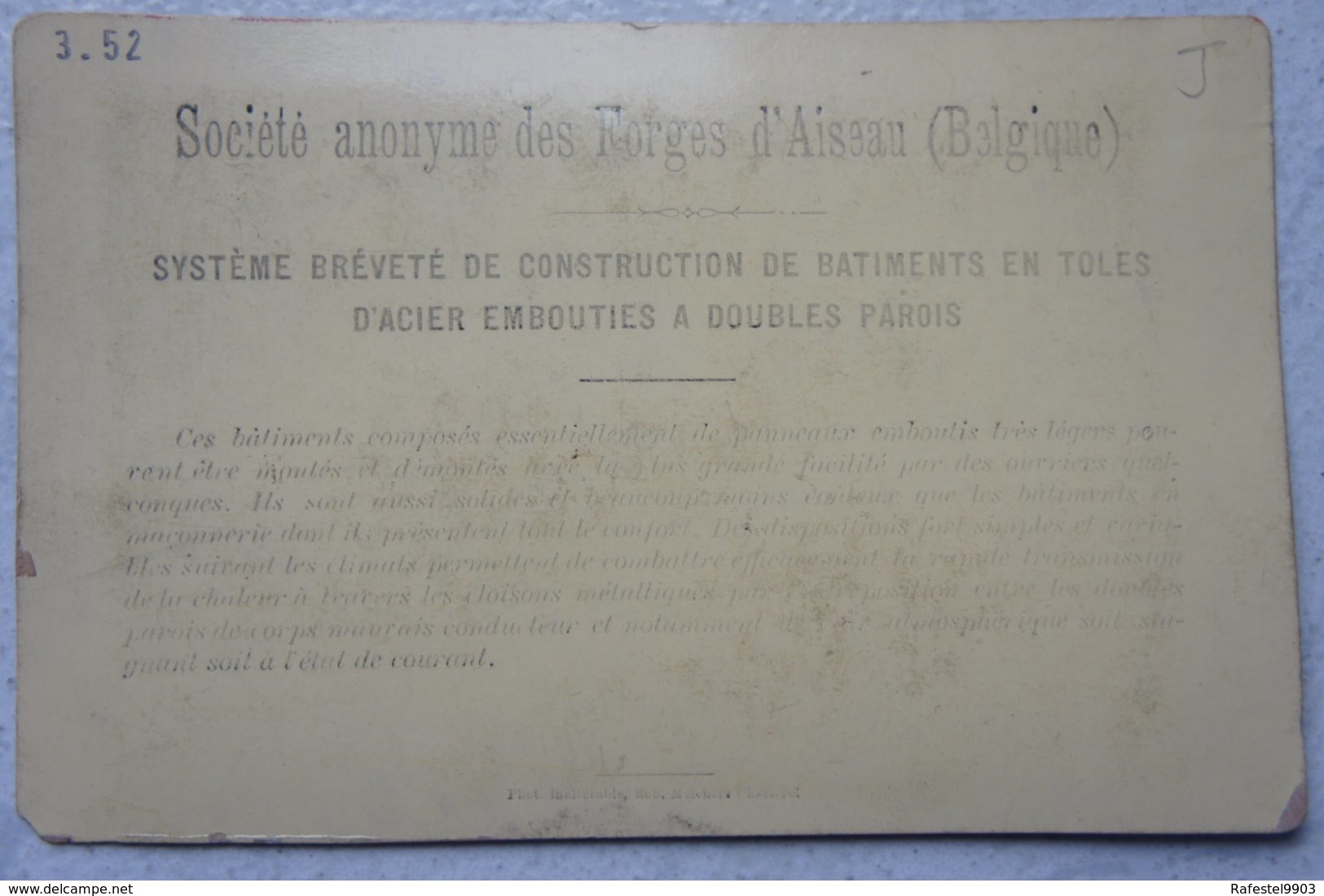 Photo AISEAU PRESLE Châtelet Oignies Publicité Construction Société Des Forges Bâtiments En Tôle Avant 1914 - Plaatsen