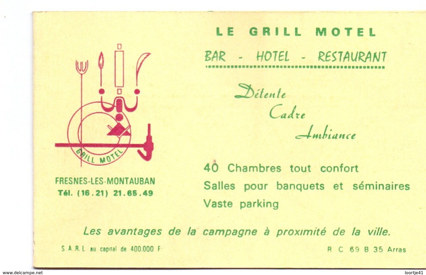 Visitekaartje - Carte Visite - Pub Reclame - Le Grill Motel - Bar Restaurant - Fresnes Les Montauban - Cartes De Visite