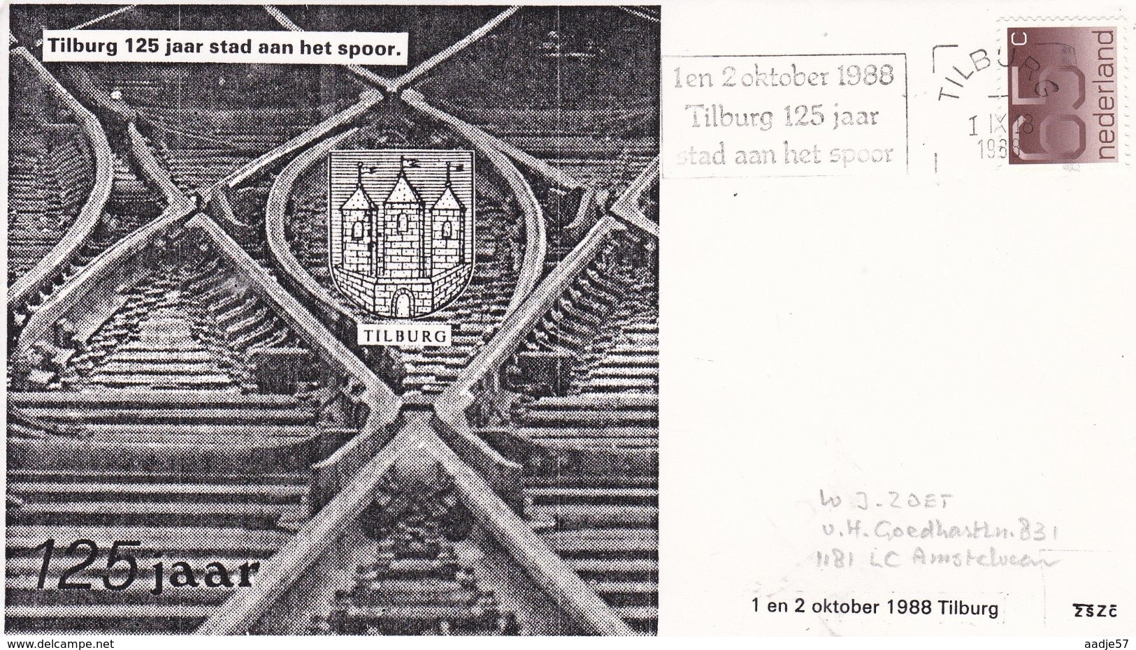 Netherlands Pays Bas Spec. Cancellation And Enveloppe Tilburg 125 Jaar Stad Aan Het Spoor 01-09-1988 - Treinen