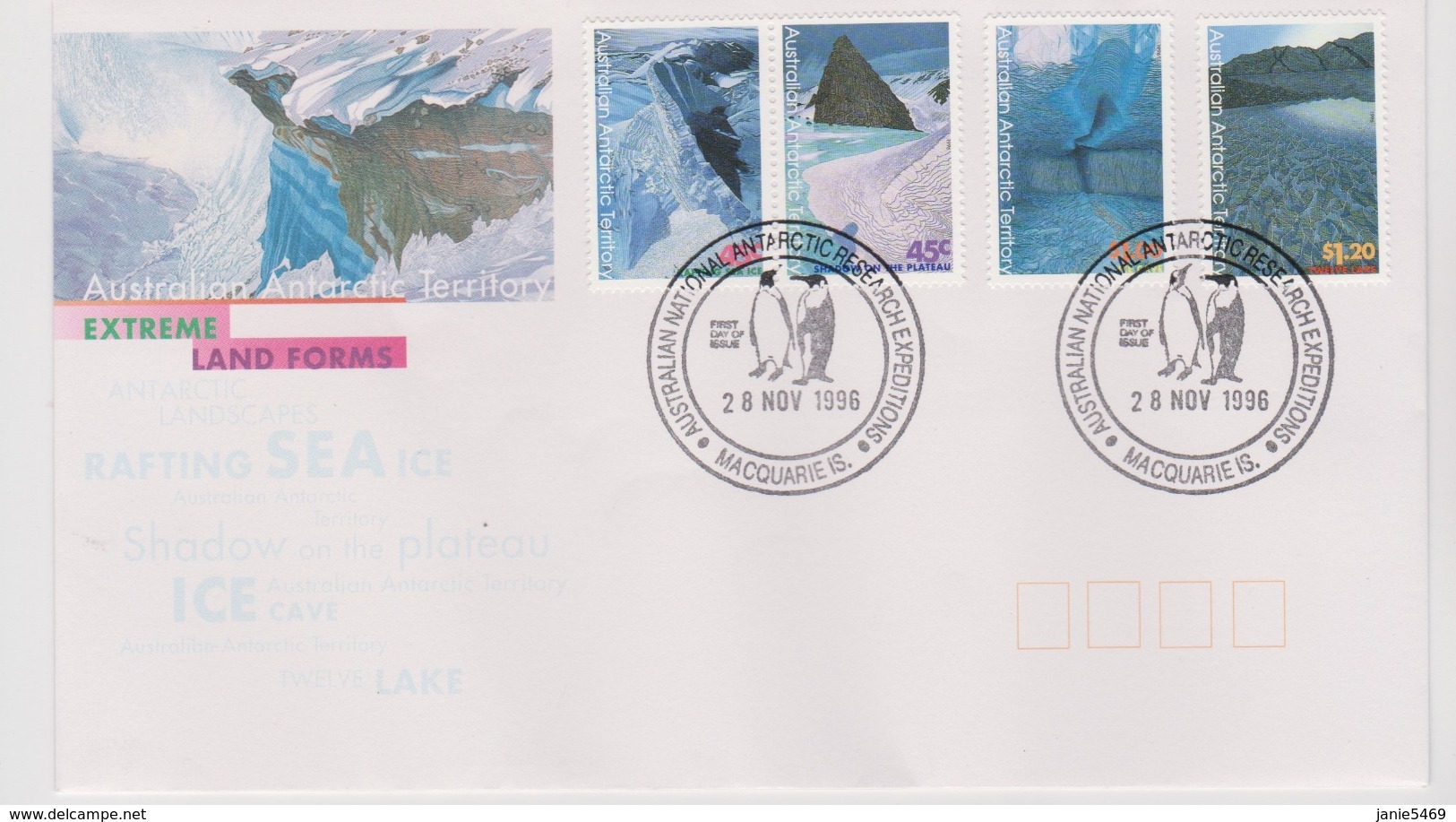 Australian Antarctic Territory 1996 Extreme Landforms, Davis Base Postmark,FDC - FDC