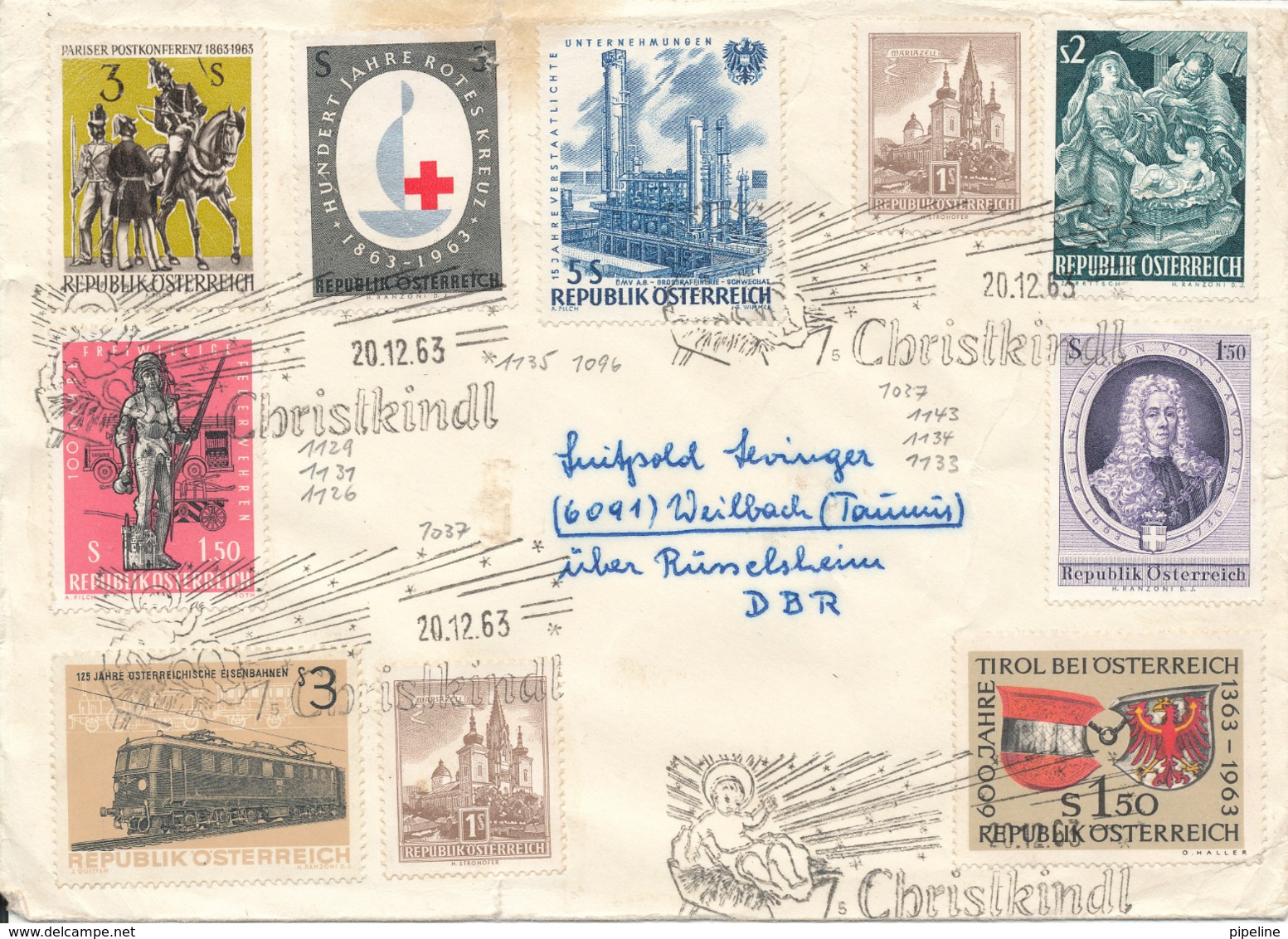 Austria Cover Christkindl 20-12-1963 Sent To Germany With A Lot Of Stamps (tear And A Damaged Stamp On The Top Of The Co - Storia Postale