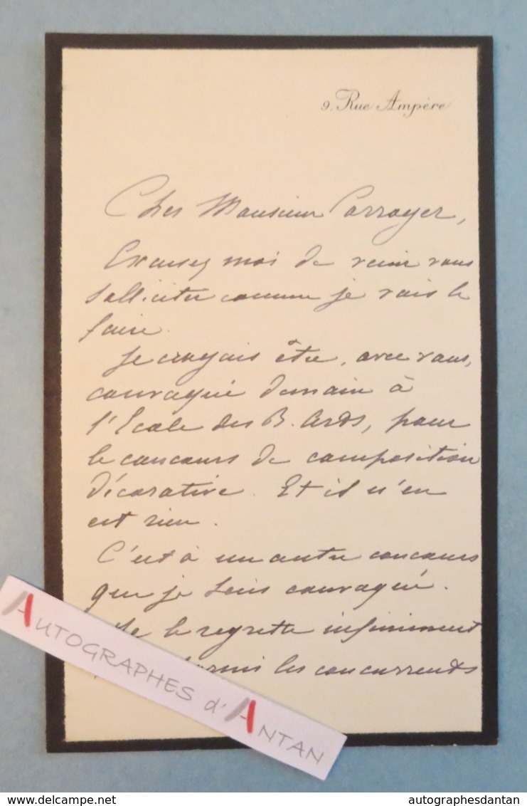 L.A.S Albert Pierre DAWANT Peintre - Corroyer - Concours De Composition Décorative - St Michel Dragon Lettre Autographe - Autres & Non Classés