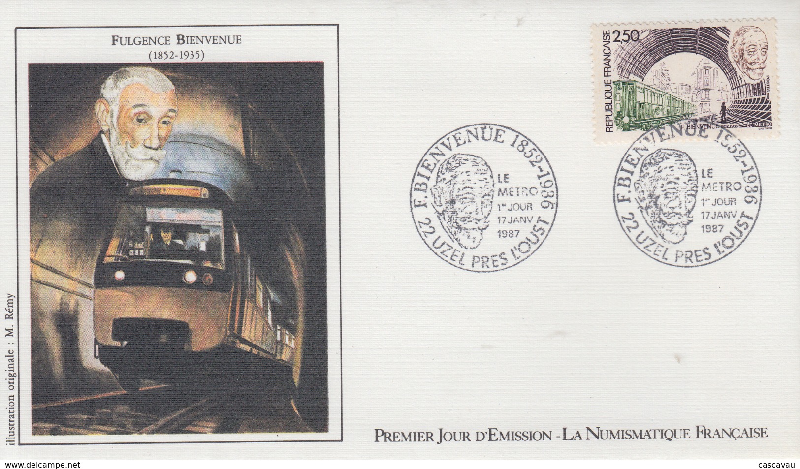 Enveloppe  FDC  1er Jour  FRANCE     Fulgence  BIENVENÜE    Le  METRO      UZEL  PRES  L' OUST   1987 - Autres (Terre)