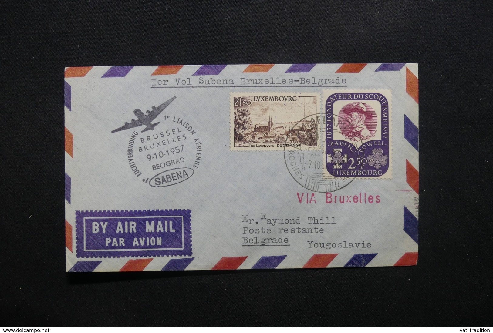 LUXEMBOURG - Enveloppe De Rumelange Par 1er Vol Bruxelles / Belgrade En 1957, Affranchissement Plaisant - L 42510 - Storia Postale