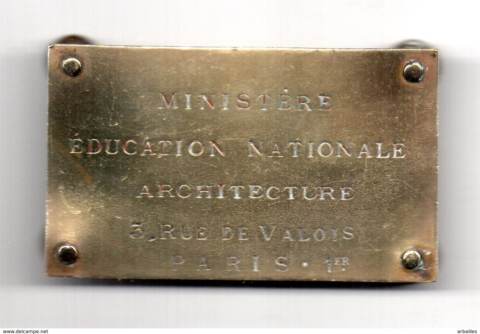 Architecture. Ministere Education Nationale Paris.Plaque Laiton Avec Vis En Bronze. - Altri & Non Classificati