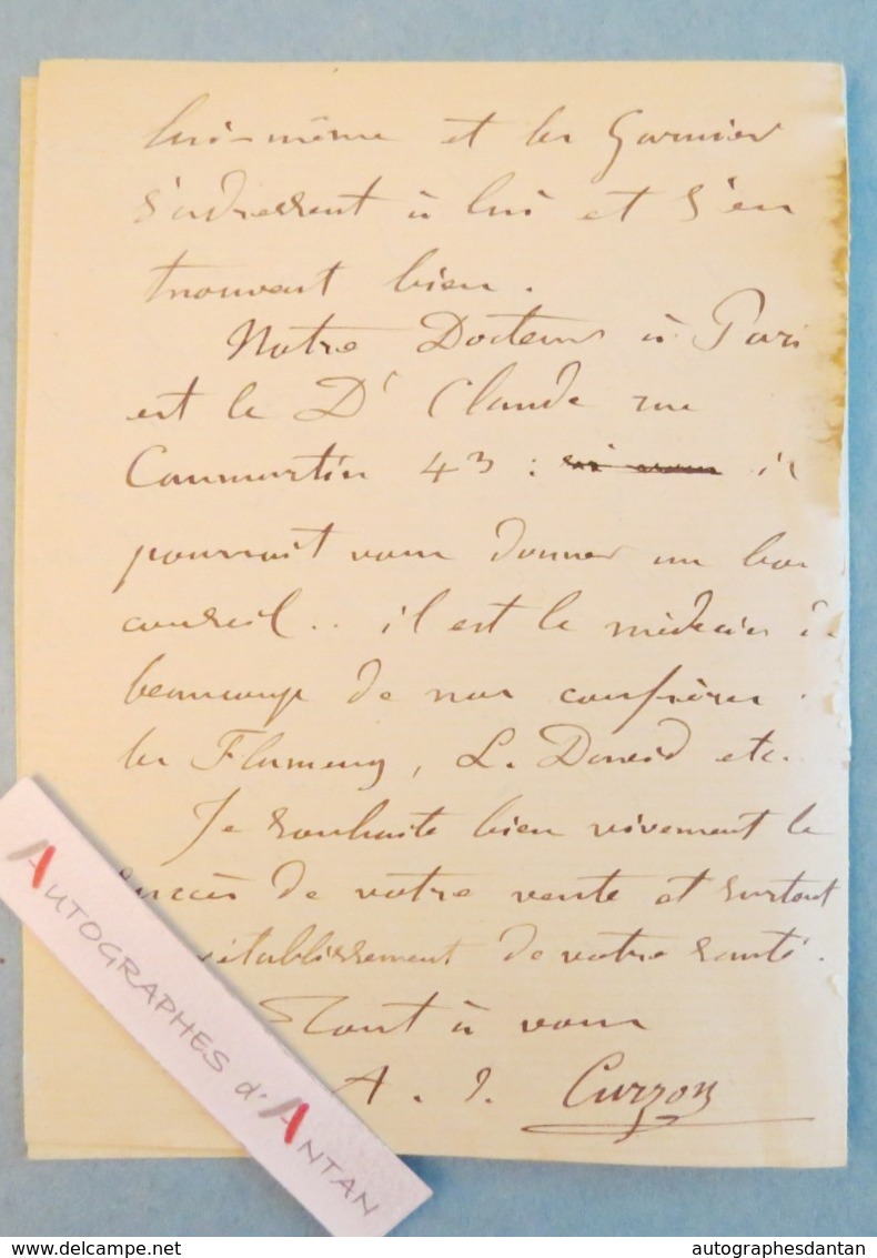 L.A.S 1886 Alfred De CURZON Peintre Migné-Auxances à VERNIER - Bracquemond Garnier Homéopathie Lettre Autographe Passy - Autres & Non Classés