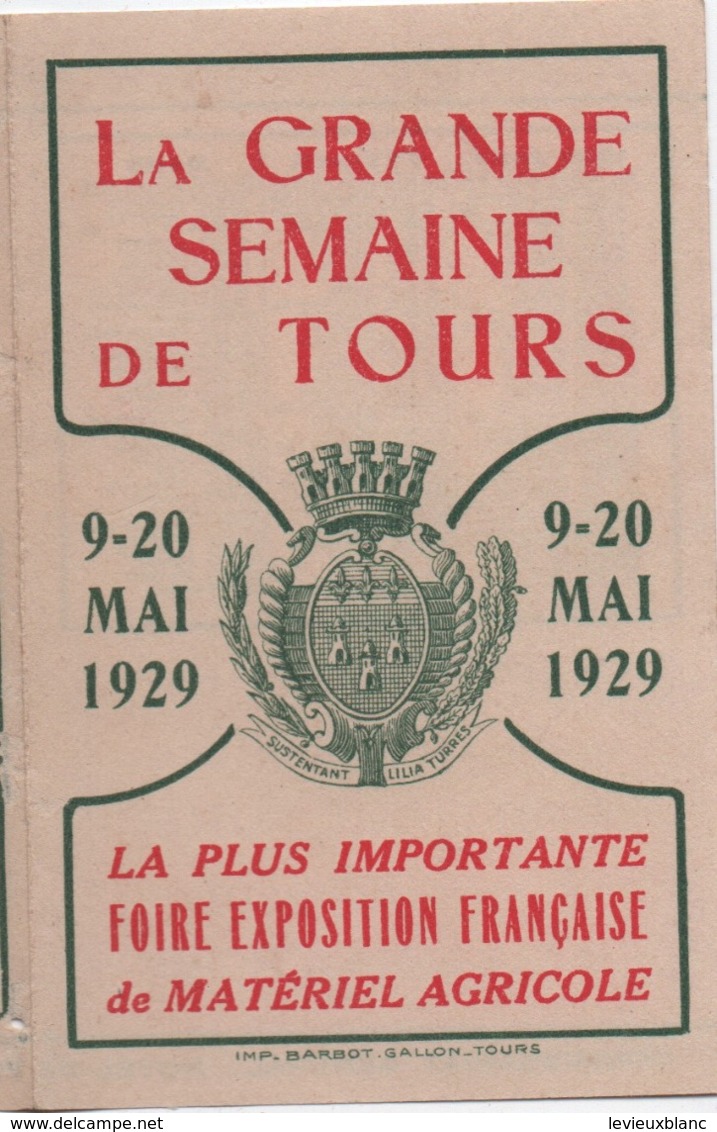 Calendrier Poche/La Grande Semaine De TOURS/ Foire Exposition Française  De Matériel Agricole/1929                CAL462 - Other & Unclassified