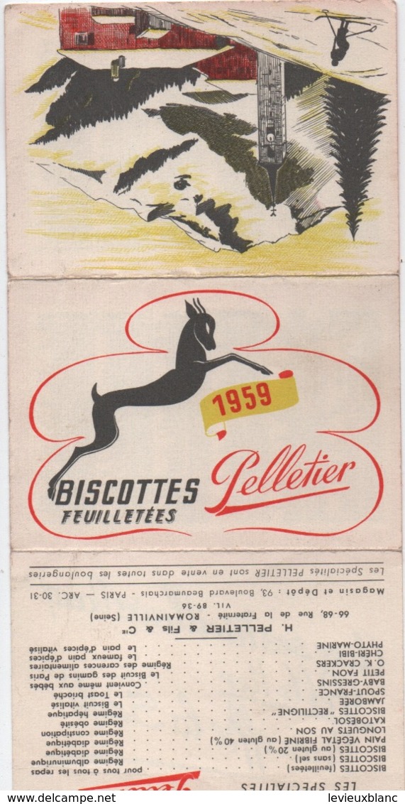 Calendrier Poche/Biscottes Feuilletées PELLETIER/Avec Ses Meilleurs Voeux  Vous Offre La Santé/1959               CAL463 - Andere & Zonder Classificatie