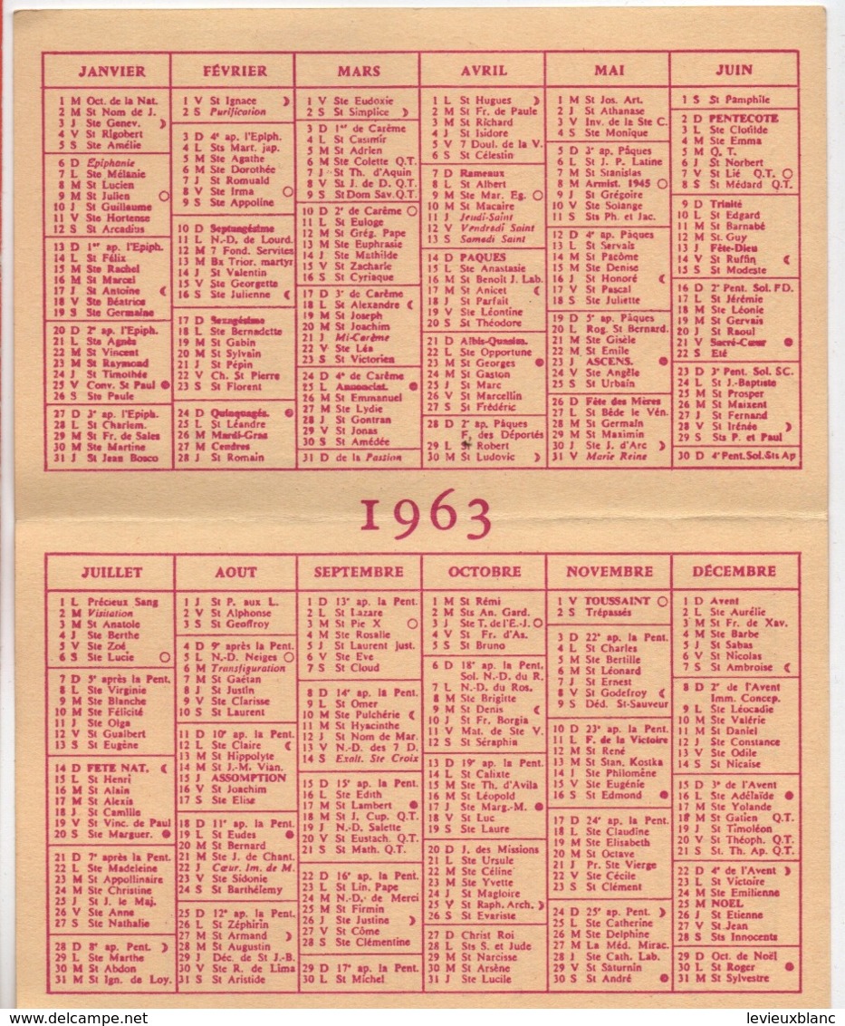 Calendrier Poche/2éme Concile Du VATICAN-Rome/ M Le Curé De St-Symphorien Et Ses Vicaires/1963             CAL464 - Autres & Non Classés