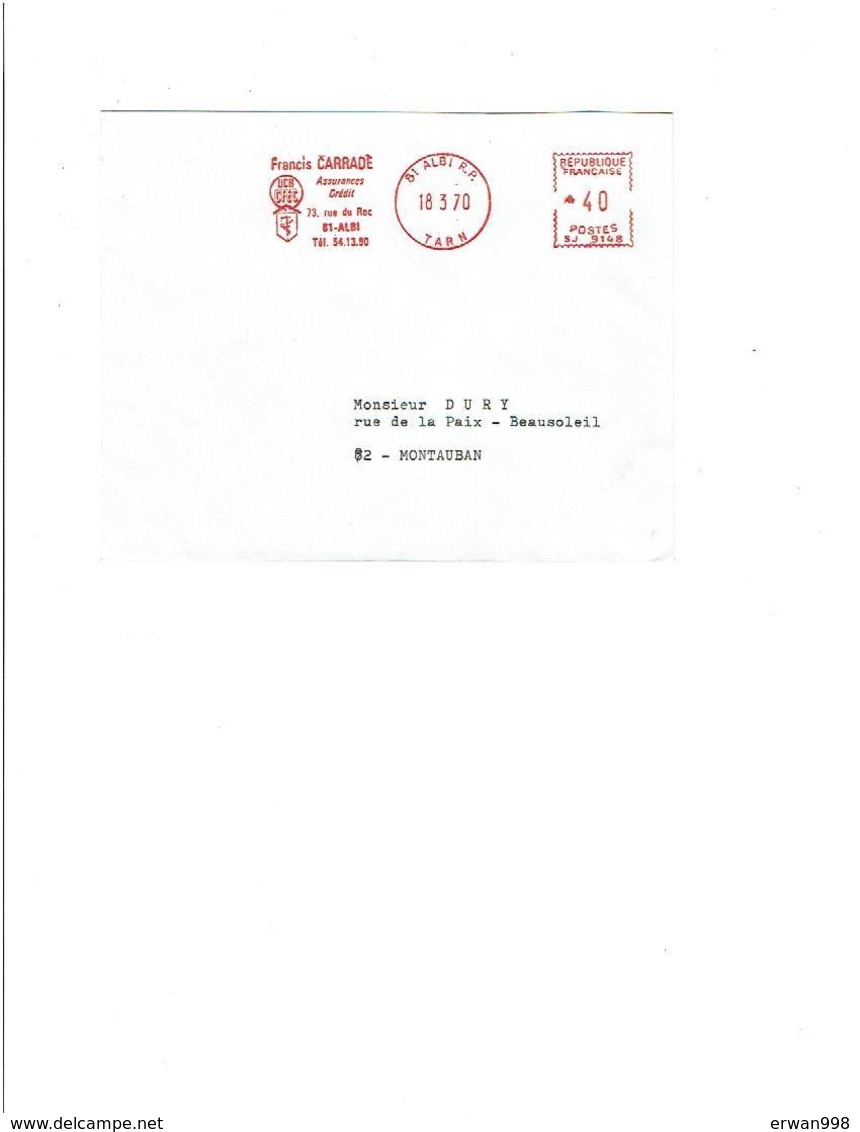 81 ALBI-RP EMA Rouge Du 18/3/1970 - Francis CARRADE Assurances & Crédit  -  862 - EMA (Empreintes Machines à Affranchir)