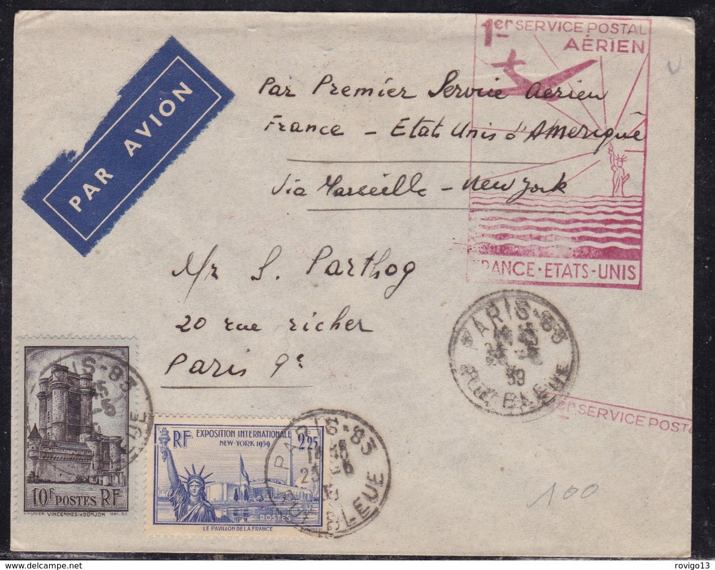 France, 1ers Vols - France/Etats Unis Du 25/Mai 1939 - 1927-1959 Storia Postale