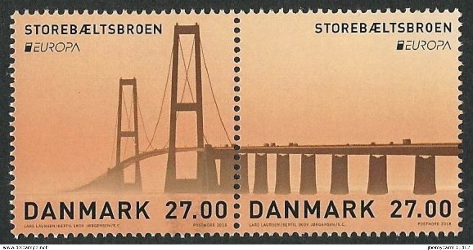 DINAMARCA /DENMARK /DÄNEMARK  -EUROPA 2018 -"PUENTES.- BRIDGES - BRÜCKEN - PONTS".- SELLOS Del BLOCK - AGOTADA En ORIGEN - 2018