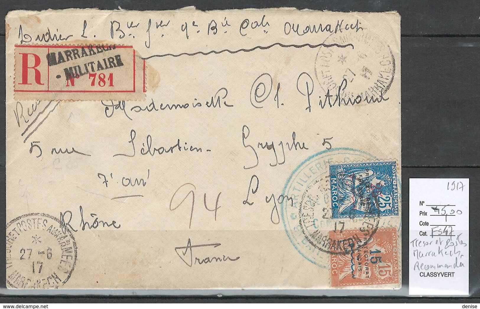 Maroc - Lettre Recommandée  De Marrakech Militaire - 1917 - Tresor Et Poste Aux Armées - - Lettres & Documents