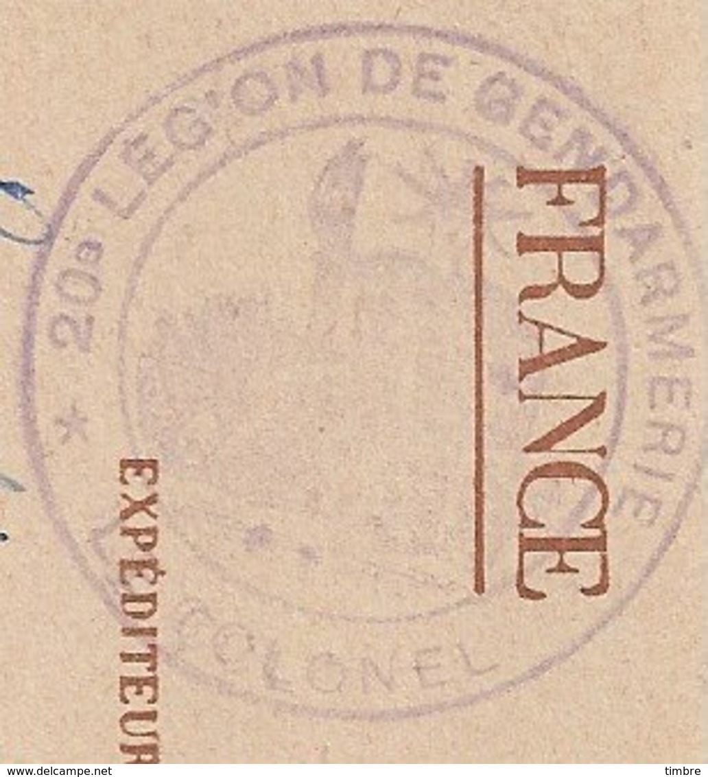 Entier Postal 90c Iris Avec Tampon 20eme Légion De Gendarmerie, Marseille - 2. Weltkrieg 1939-1945