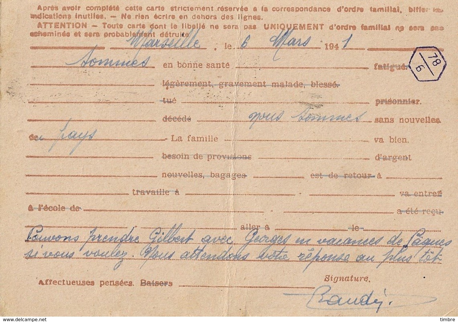 Entier Postal 90c Iris Avec Tampon 20eme Légion De Gendarmerie, Marseille - WW II