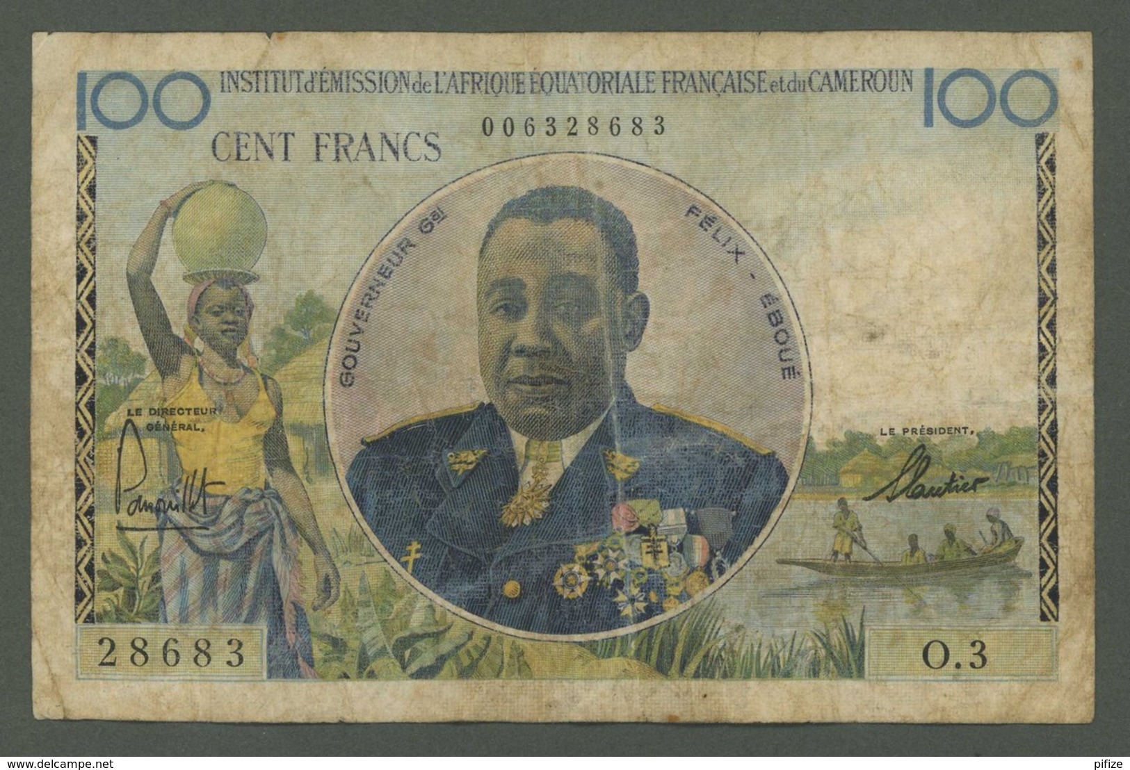 Billet De 100 F Afrique Equatoriale Française Et Cameroun . Gouverneur Général Félix Eboué . - Kameroen