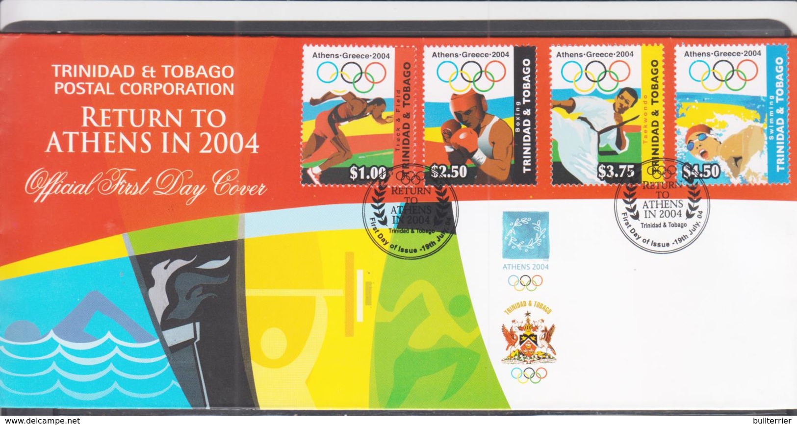 OLYMPICS - TRINIDAD - 2004 - ATHENS  OLYMPICS / SWIMNG/BOXING ETC SET OF 4 ON   ILLUSTRATED FDC, SELDOM SEEN ITEM - Summer 2004: Athens