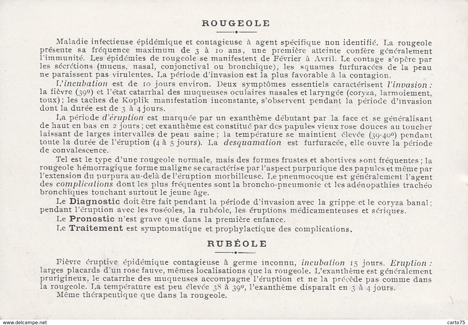 Santé - Fiche Dermatologie Et Syphiligraphie - Edité Par Deschiens - Rougeole Et Rubéole - Santé