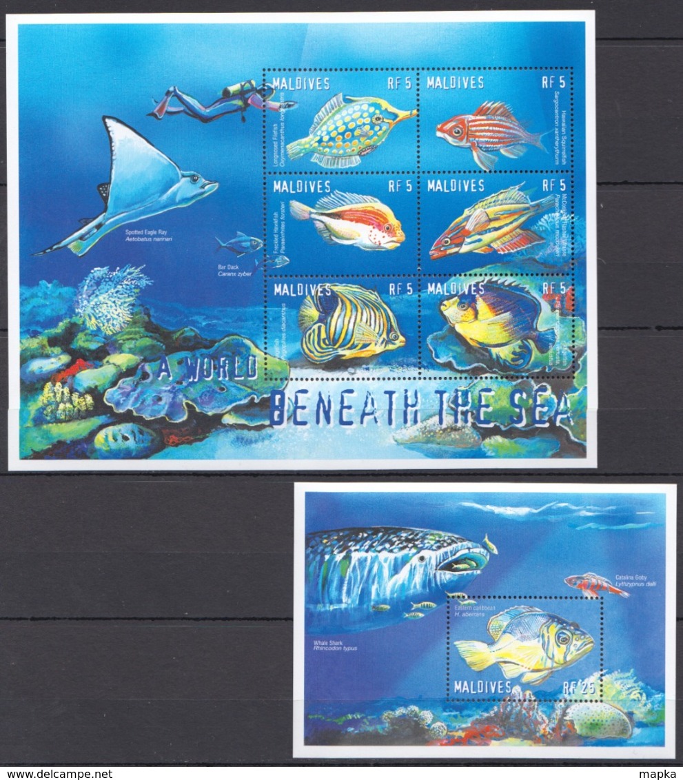 W823 MALDIVES FISH & MARINE LIFE A WORLD BENEATH THE SEA 1KB+1BL MNH - Meereswelt