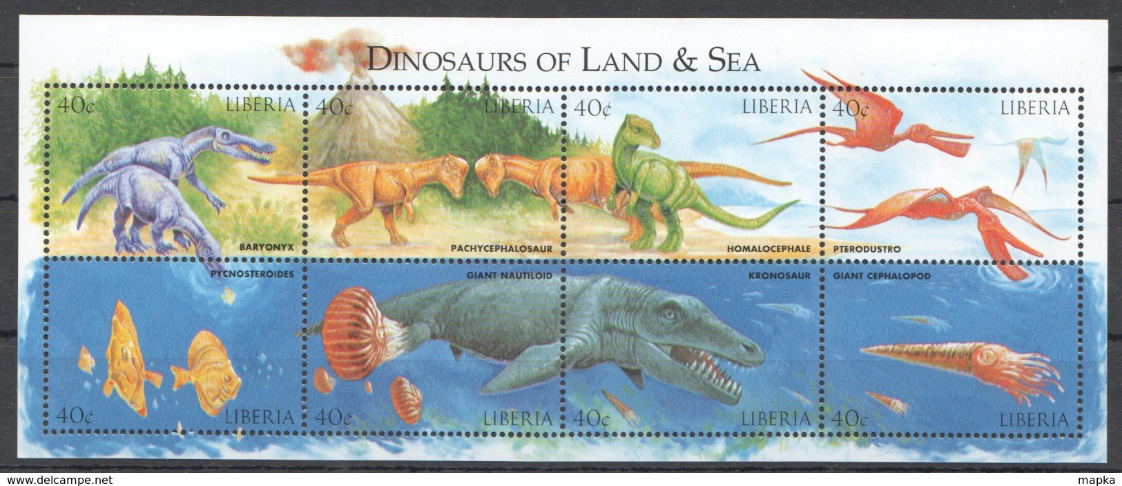 W960 LIBERIA FAUNA PREHISTORIC ANIMALS DINOSAURS OF LAND & SEA 1KB MNH - Vor- U. Frühgeschichte