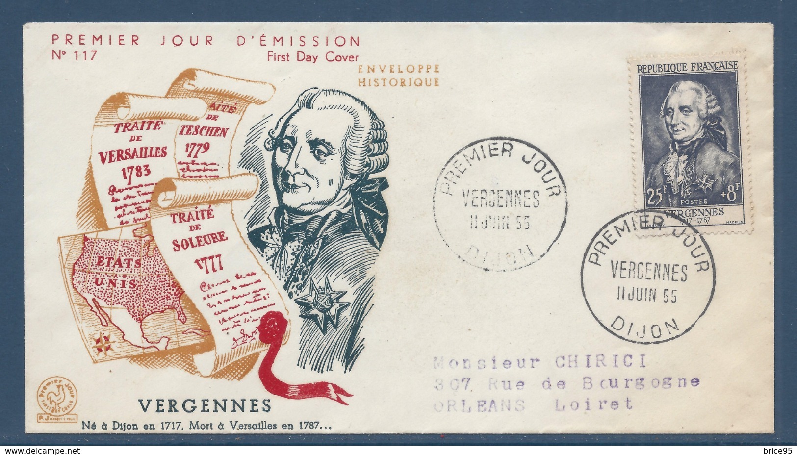 France - FDC - Premier Jour - Vergennes - Dijon - 1955 - 1950-1959