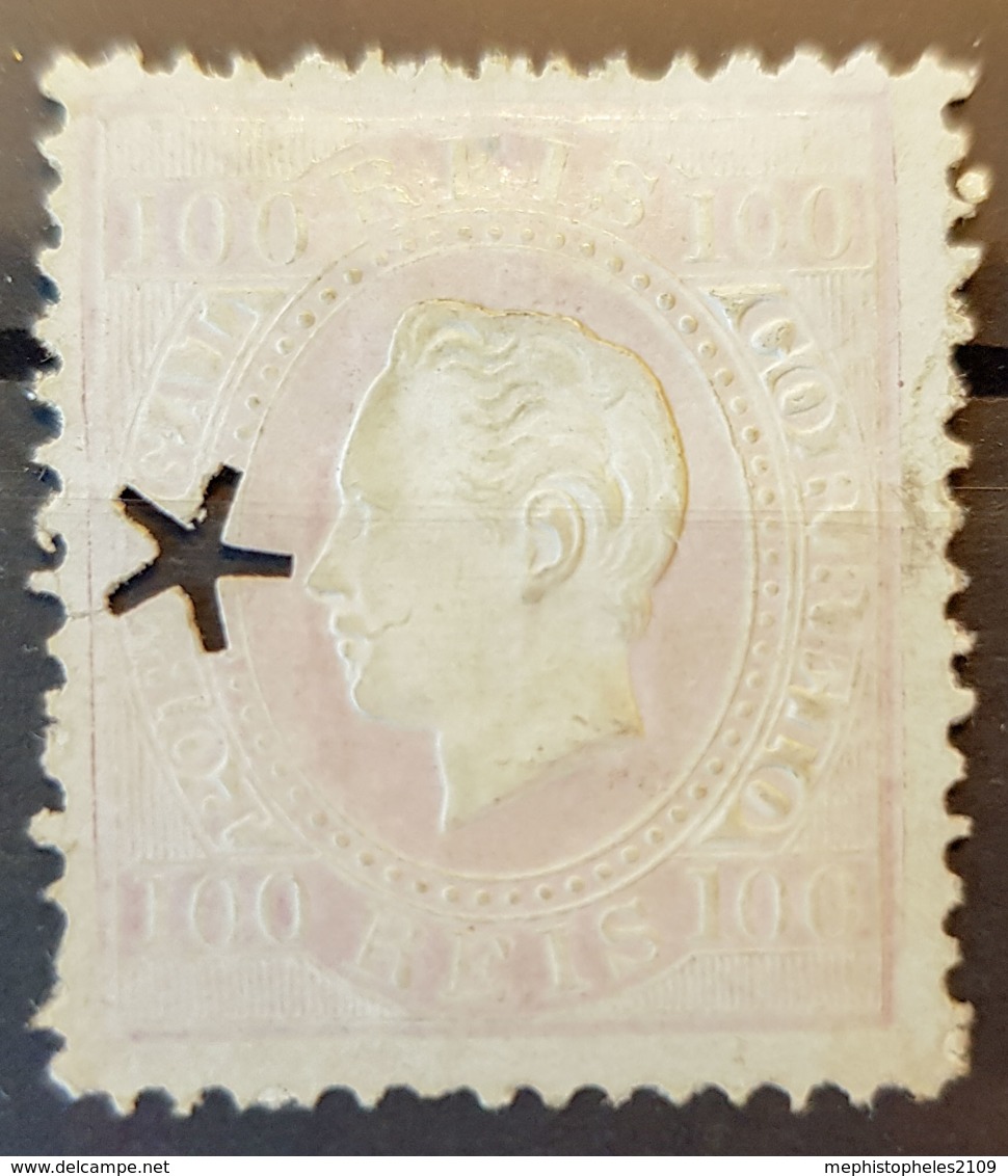 PORTUGAL 1870/84 - MNG/star Perf. Canceled - Sc# 45e - 100r - Oblitérés