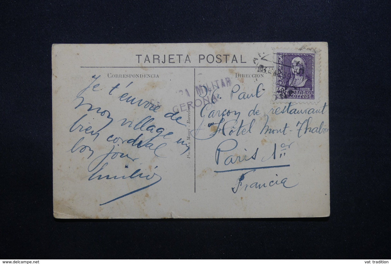 ESPAGNE - Marque De Censure De Gerona Sur Carte Postale De Arbucies Pour Paris En 1939 - L 42583 - Marcas De Censura Republicana